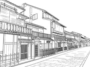 Free printable Hanamikoji Street in Gion coloring page