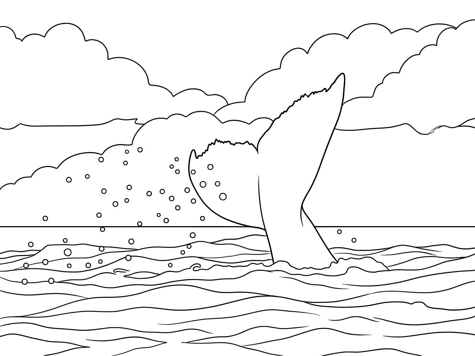 ザトウクジラの尾びれの無料塗り絵イラスト（知育・高齢者レク用）