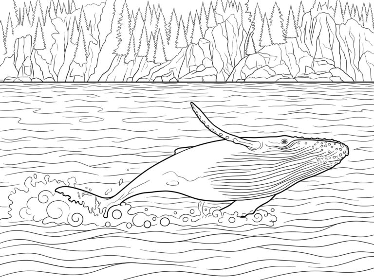 ザトウクジラの無料塗り絵イラスト（知育・高齢者レク用）