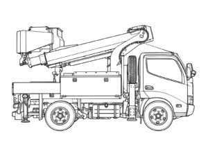高所作業車の無料塗り絵イラスト（知育・高齢者レク用）