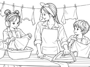 Free printable Helping with ironing coloring page