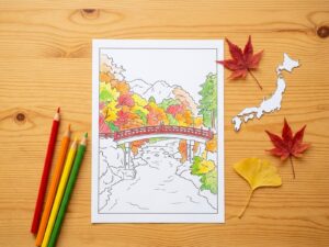 紅葉の名所をぬりえで旅する｜いろは坂・奥入瀬・袋田の滝・香嵐渓・東福寺