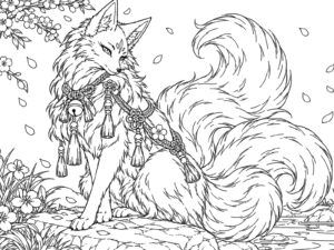 化け狐の無料塗り絵イラスト（知育・高齢者レク用）
