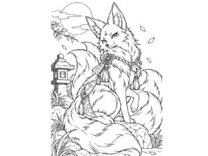 化け狐の無料塗り絵イラスト（知育・高齢者レク用）