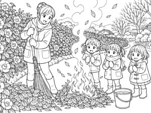 たき火の無料塗り絵イラスト（知育・高齢者レク用）