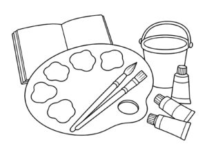 絵をかく道具の無料塗り絵イラスト（知育・高齢者レク用）