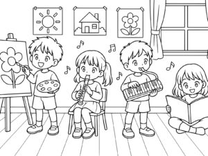 絵と音楽と読書の無料塗り絵イラスト（知育・高齢者レク用）