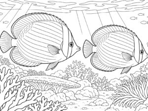 ならんで泳ぐ2ひきの無料塗り絵イラスト（知育・高齢者レク用）