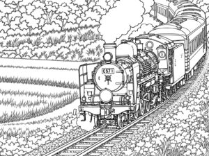 走るC57 1の無料塗り絵イラスト（知育・高齢者レク用）