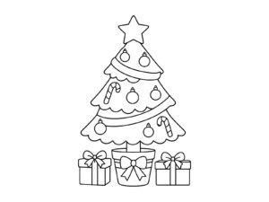 Free printable Christmas Tree and Presents coloring page