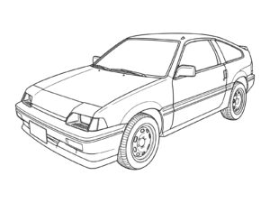 初代 バラードスポーツCR-X（1983年）の無料塗り絵イラスト（知育・高齢者レク用）