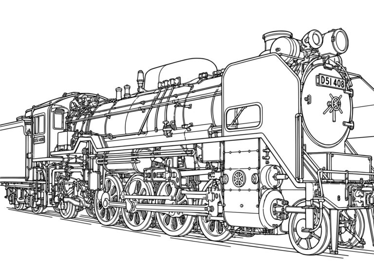 D51（デゴイチ）の無料塗り絵イラスト（知育・高齢者レク用）