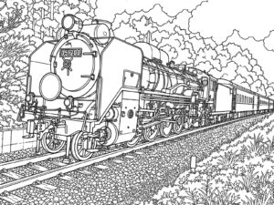 走るD51 200の無料塗り絵イラスト（知育・高齢者レク用）
