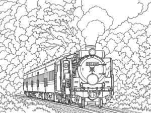 D51（デゴイチ）の無料塗り絵イラスト（知育・高齢者レク用）