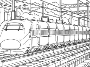 新幹線 E2系の無料塗り絵イラスト（知育・高齢者レク用）