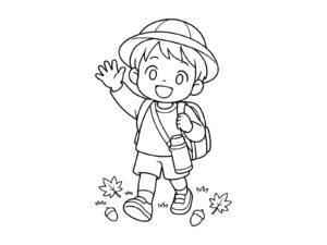 遠足に出発の無料塗り絵イラスト（知育・高齢者レク用）