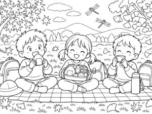 遠足の無料塗り絵イラスト（知育・高齢者レク用）