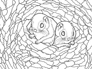 木のあなのエゾモモンガの無料塗り絵イラスト（知育・高齢者レク用）