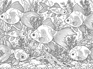 金魚の無料塗り絵イラスト（知育・高齢者レク用）