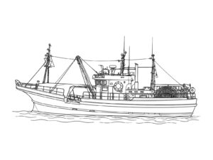 漁船の無料塗り絵イラスト（知育・高齢者レク用）