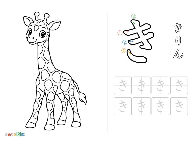 ひらがな「き」の無料塗り絵イラスト（知育・高齢者レク用）