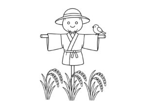 Free printable Scarecrow and ears of rice coloring page
