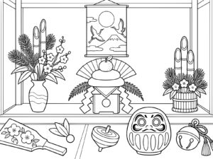 鏡餅の無料塗り絵イラスト（知育・高齢者レク用）