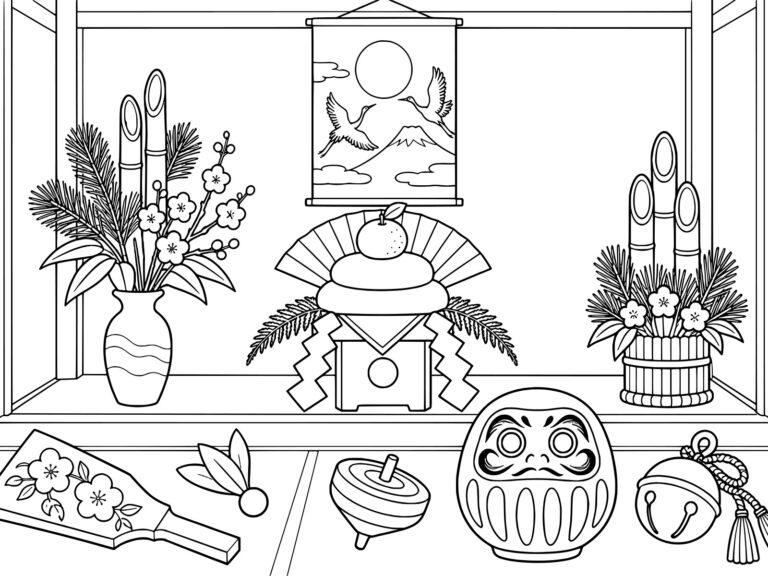 鏡餅の無料塗り絵イラスト（知育・高齢者レク用）