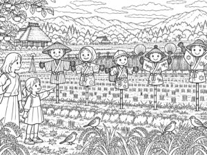 かかしの無料塗り絵イラスト（知育・高齢者レク用）