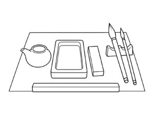 書き初めの道具の無料塗り絵イラスト（知育・高齢者レク用）