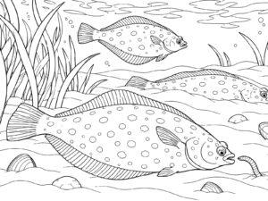 カレイ（鰈）の無料塗り絵イラスト（知育・高齢者レク用）