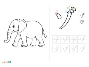 Free printable "Zo" tracing ("ゾ" for elephant) coloring page
