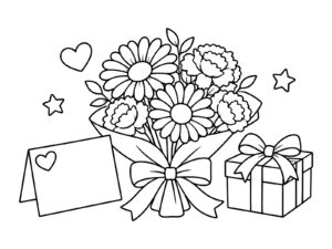 ありがとうの花束の無料塗り絵イラスト（知育・高齢者レク用）