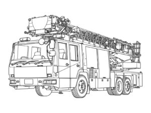 はしご車の無料塗り絵イラスト（知育・高齢者レク用）