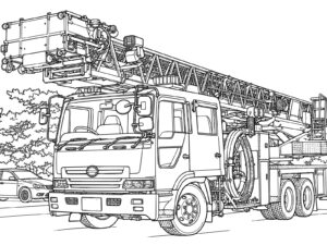 イベント会場のはしご車の無料塗り絵イラスト（知育・高齢者レク用）