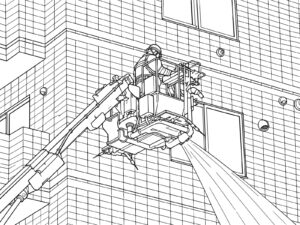 バスケットから放水の無料塗り絵イラスト（知育・高齢者レク用）