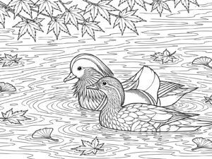 オシドリ（鴛鴦）の無料塗り絵イラスト（知育・高齢者レク用）