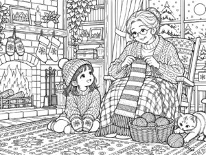 毛糸の手ぶくろとマフラーの無料塗り絵イラスト（知育・高齢者レク用）
