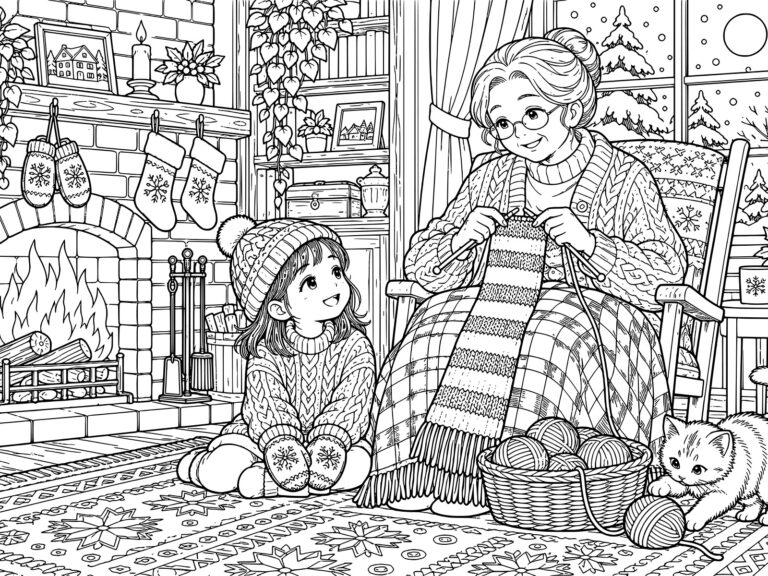 毛糸の手ぶくろとマフラーの無料塗り絵イラスト（知育・高齢者レク用）