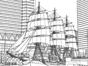 Free printable Nippon Maru under Full Sail coloring page