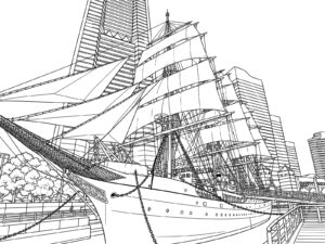 Free printable Nippon Maru looked up from the bow (Detailed) coloring page