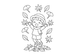 Free printable Throwing fallen leaves coloring page
