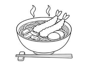 年越しそばの無料塗り絵イラスト（知育・高齢者レク用）