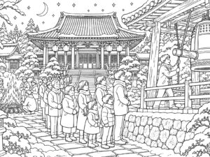 大晦日の無料塗り絵イラスト（知育・高齢者レク用）