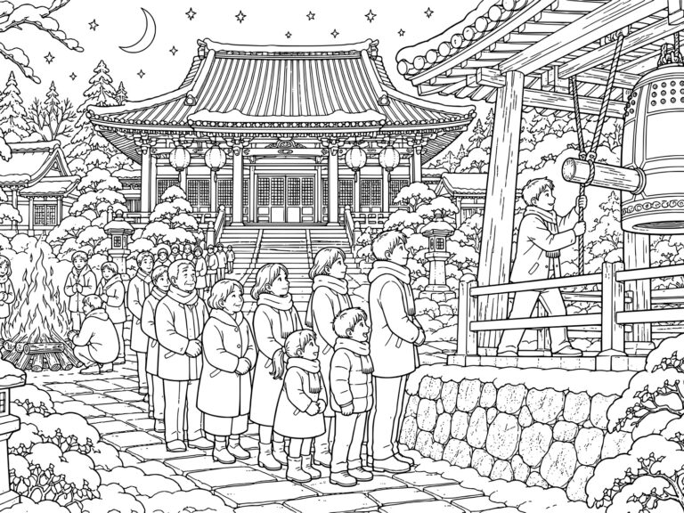 大晦日の無料塗り絵イラスト（知育・高齢者レク用）