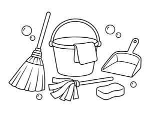 掃除の道具の無料塗り絵イラスト（知育・高齢者レク用）