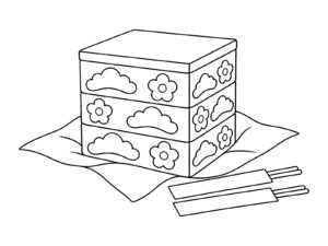 おせちの重箱の無料塗り絵イラスト（知育・高齢者レク用）