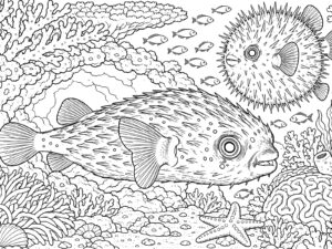 ハリセンボンの無料塗り絵イラスト（知育・高齢者レク用）