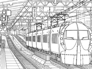 Free printable Rapi:t train arriving at the station coloring page