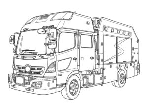 救助工作車（レスキュー車）の無料塗り絵イラスト（知育・高齢者レク用）